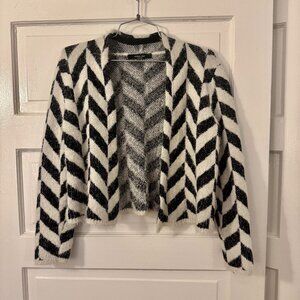 August Silk Black & White Chevron Fuzzy Mod Cardigan Sweater - Medium